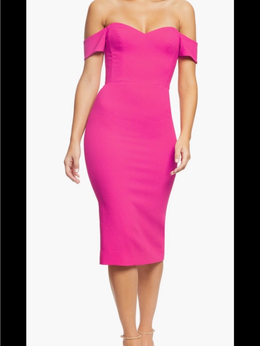 DRESS THE POPULATION “Balley” CREPE PENCIL MIDI Dress,sz L/12,bright fuchsia,new